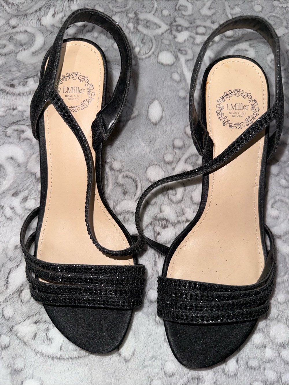I. Miller Black Rhinestone Strappy Kitten Heel Sandals 6.5M NWOT
